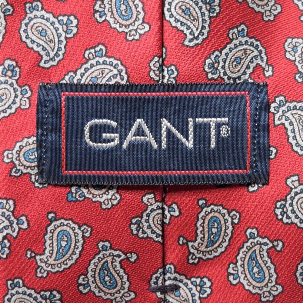 Vintage GANT Red Paisley Woven 100% Silk Preppy Necktie Made In USA 57" x 3.25" - Picture 7 of 9